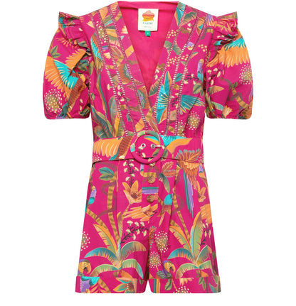 Farm Rio Women's Pink Macaw Party Cotton Romper