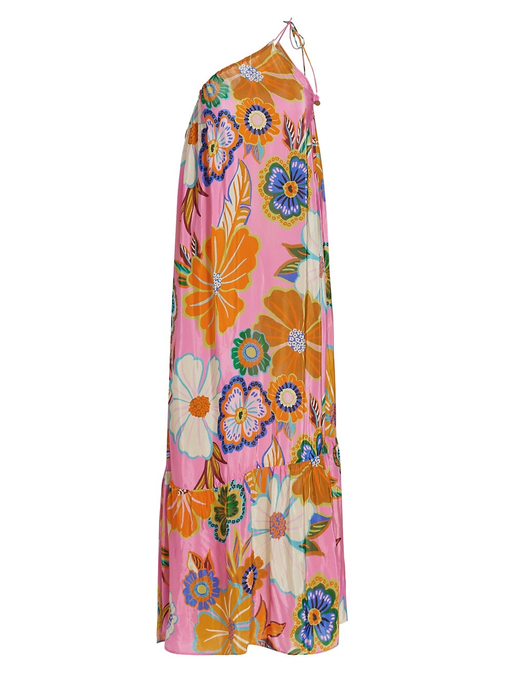 Farm Rio Women Full Garden Pink Tie Beaded Strap Scoop Neckline Maxi Dress