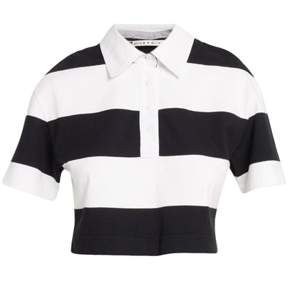 Alice + Olivia Women Treva Bxy Cropped Top Polo Shirt-Black/White