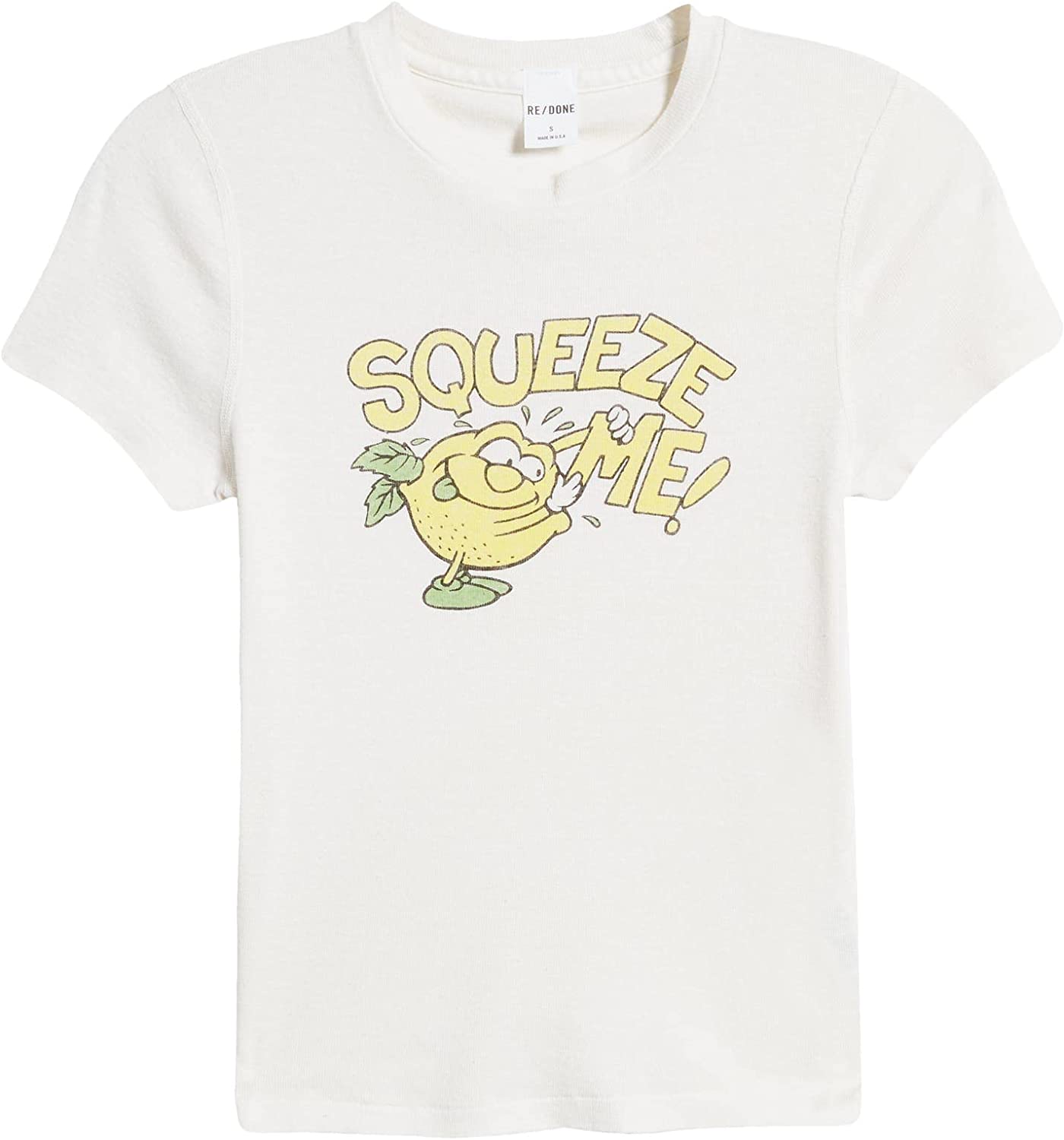 Re/Done Women 90S Baby Tee Squeeze Me Vintage White Cotton T-Shirt