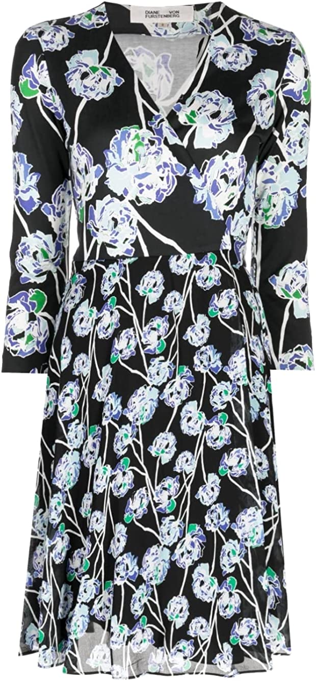 Diane von Furstenberg DVF Women Irina Black Floral Silk Jersey Mini Wrap Dress