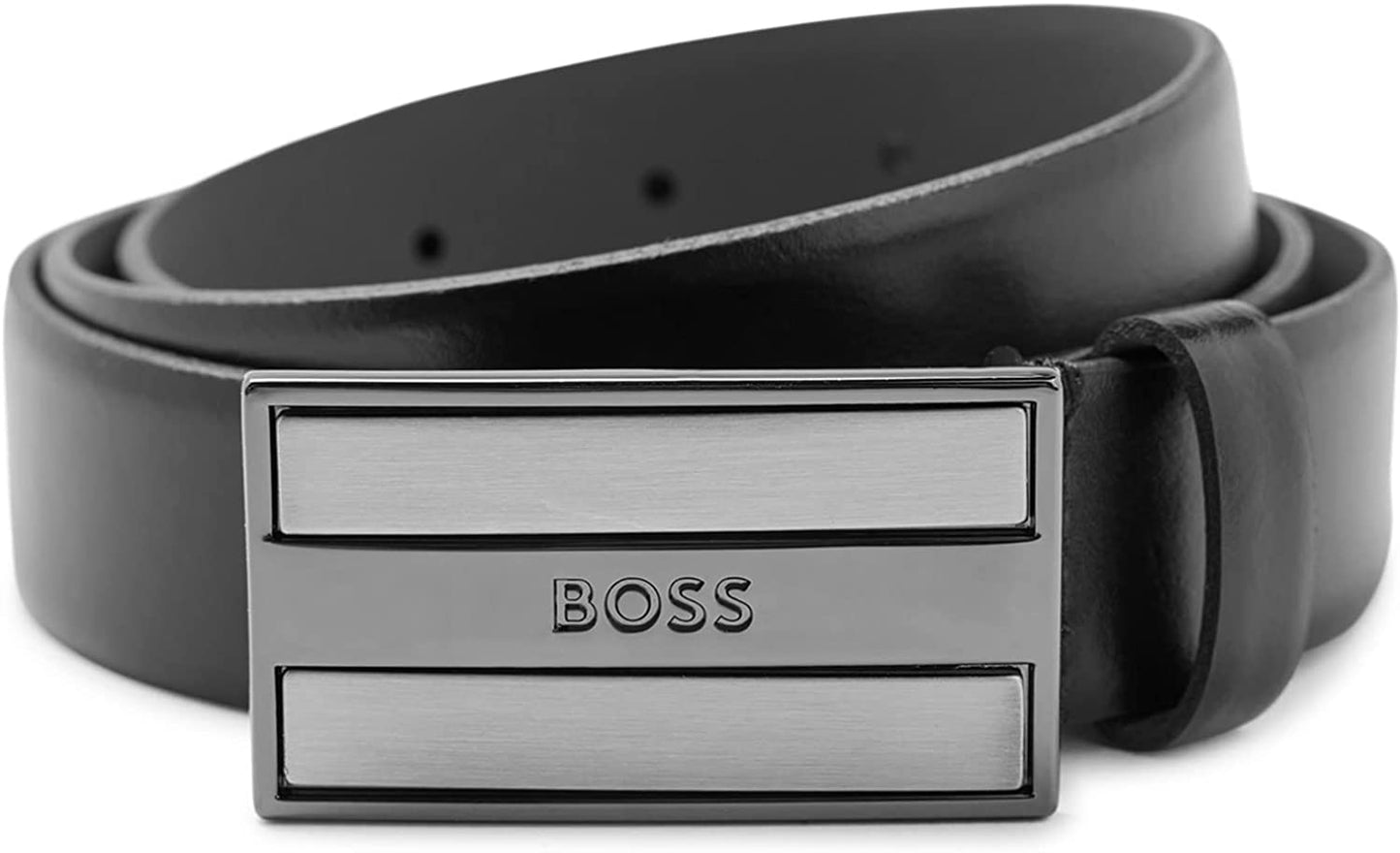 Hugo Boss Men's Bexter Black Leather Silver Buckle Belt