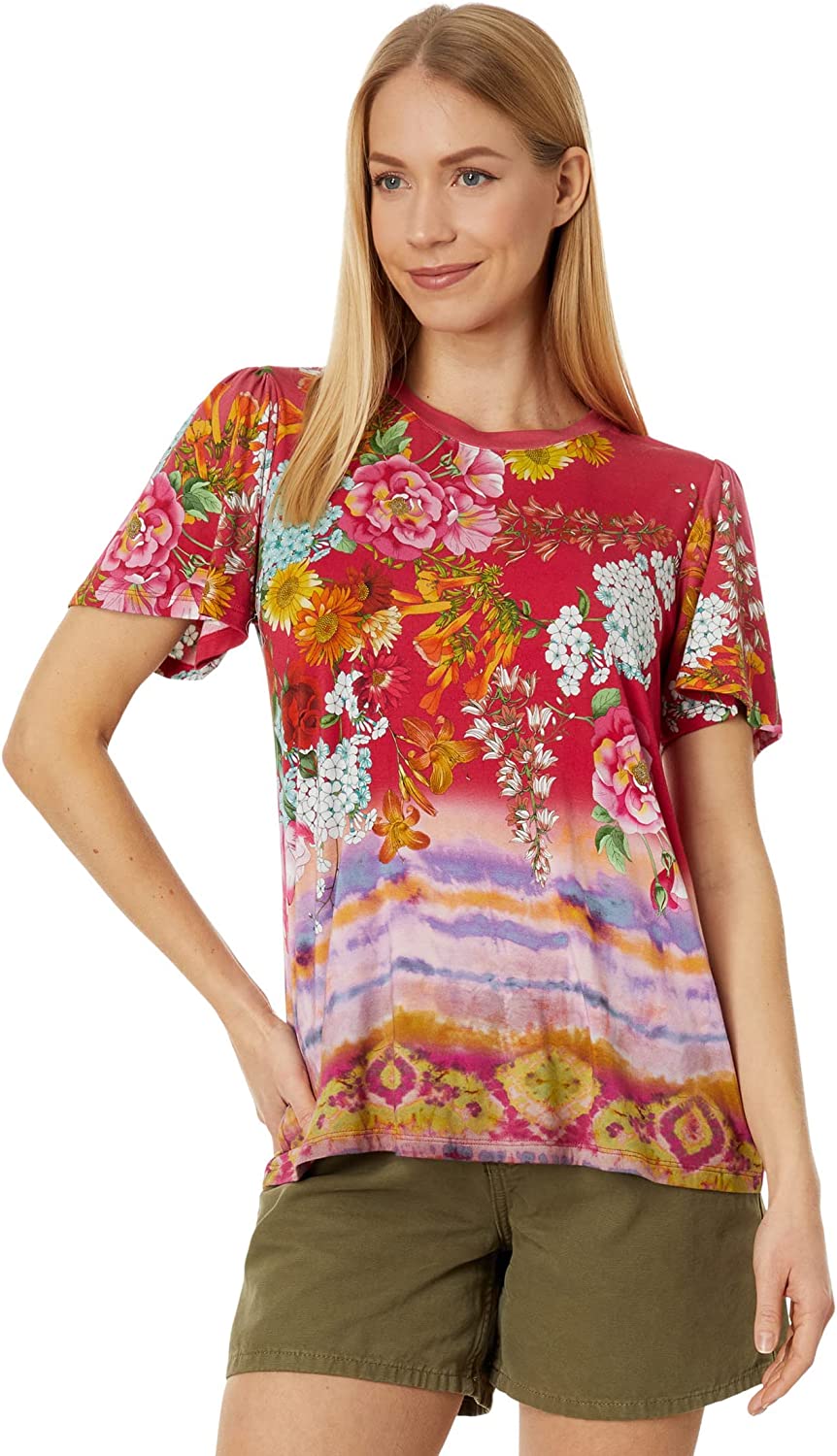 Johnny Was Women Golden Rose Casual Short Sleeve Round Neck Tee