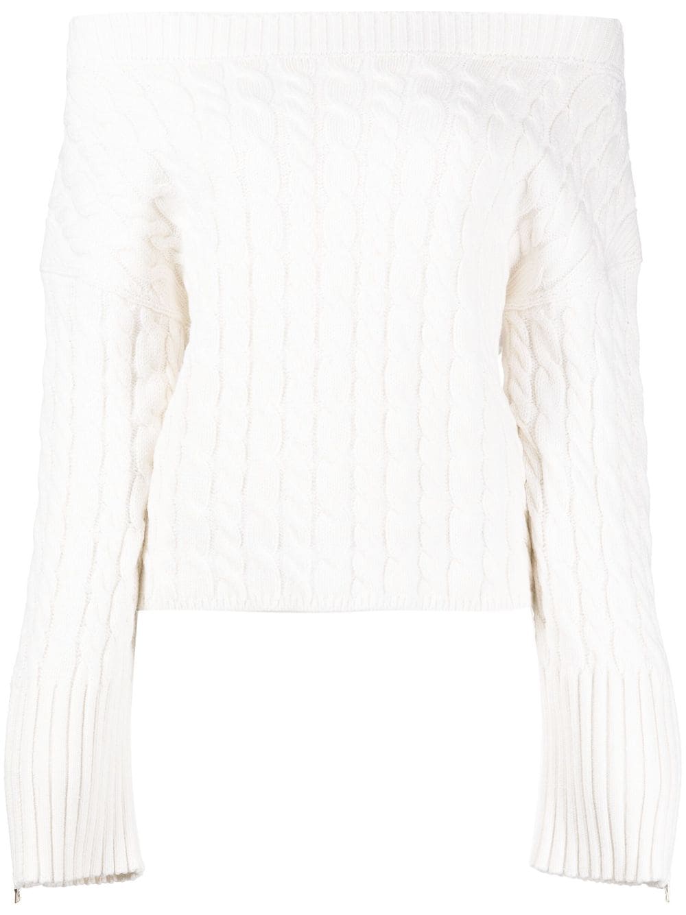 Alice + Olivia Women's Ina Ivory Cabled Knit Boat Neck Sweater Pullover