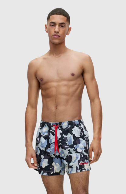 HUGO Mens Floral Design Swim Trunks, Ice Blue Floral