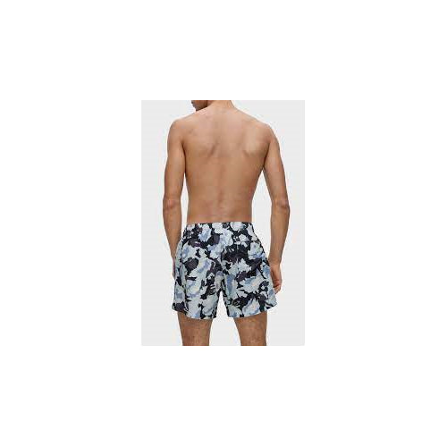 HUGO Mens Floral Design Swim Trunks, Ice Blue Floral