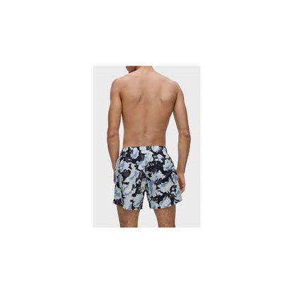 HUGO Mens Floral Design Swim Trunks, Ice Blue Floral