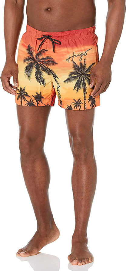 HUGO by Boss Mens Tropical Design Swim Trunks, Tropical Sun Set, Large