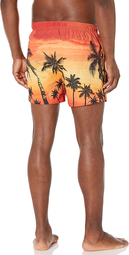 HUGO by Boss Mens Tropical Design Swim Trunks, Tropical Sun Set, Large