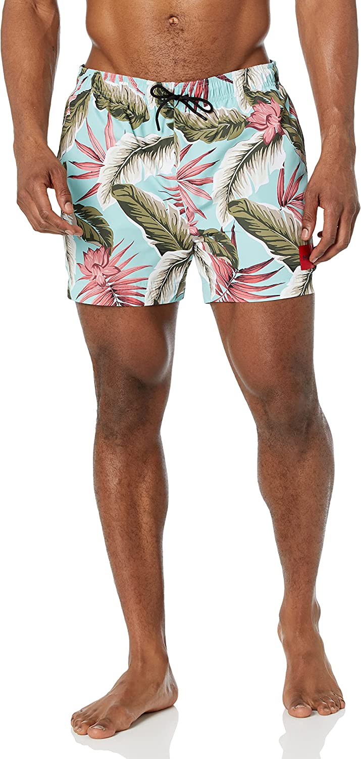 HUGO BOSS Men Seasonal Print Swim Shorts Trunks Tropical Pastel Turquoise