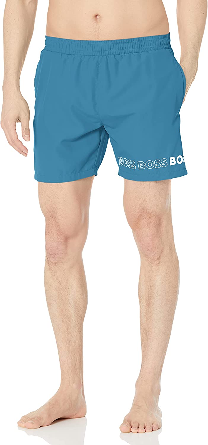 HUGO BOSS Men Standard Vertical Logo Swim Shorts Trunks Deep Water