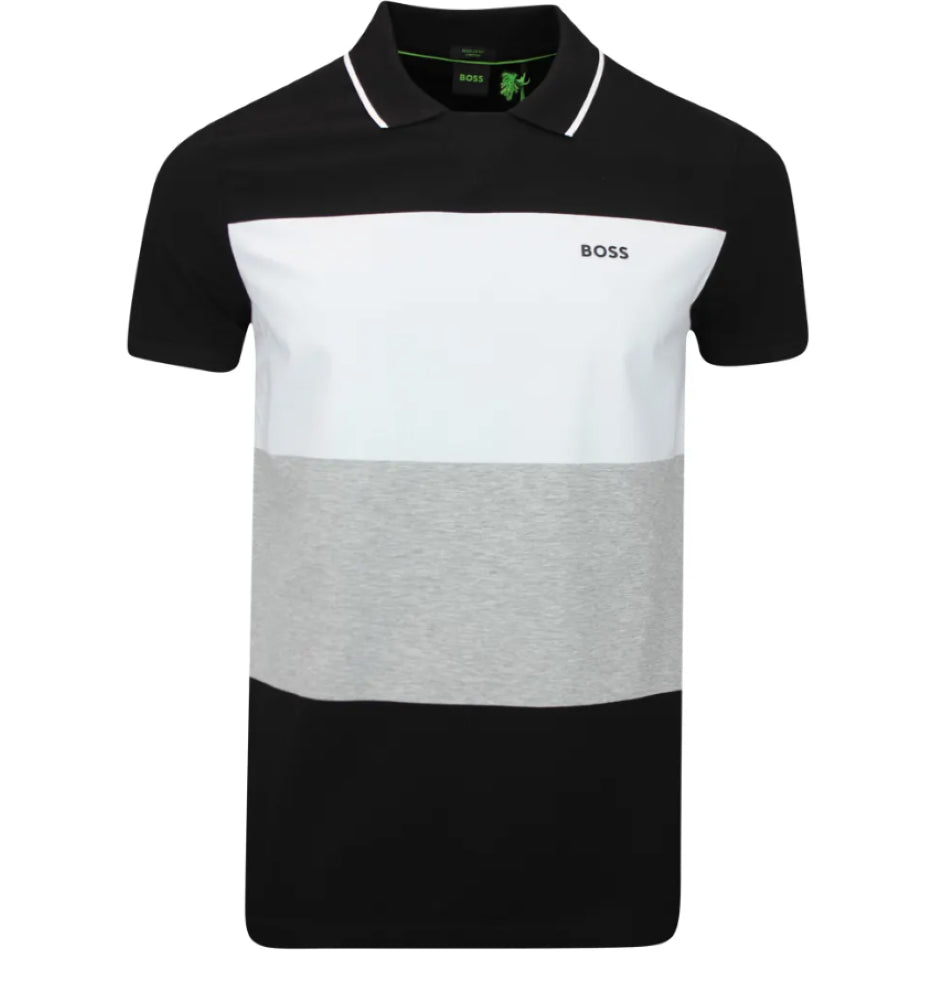 Hugo Boss Palle Color Block Stripes Short Sleeve Cotton Polo Shirt-Black