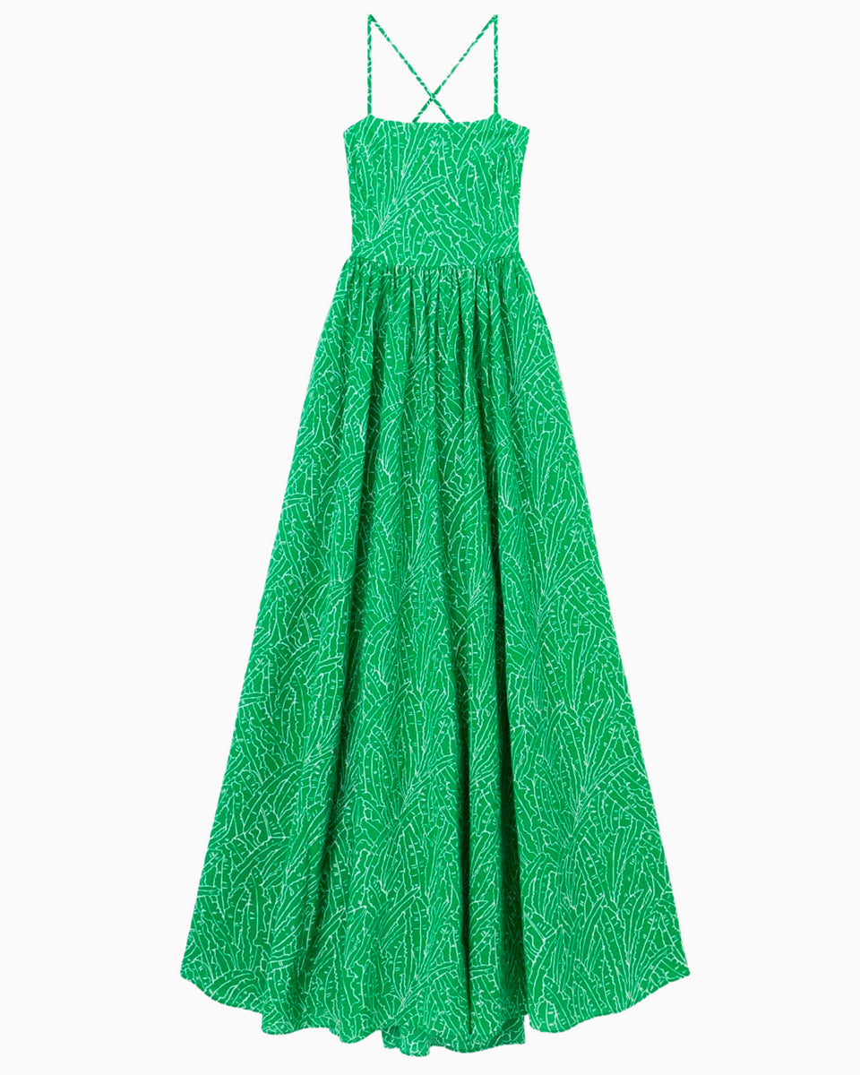 Staud Women Courtney Square Neckline Sleeveless Maxi Dress Green Palm