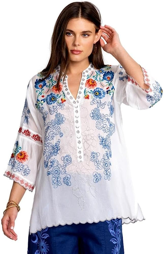 Johnny Was Women's Maverick Blouse White Embroidered