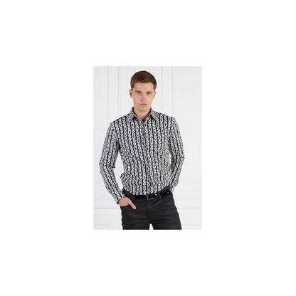 Hugo Boss Men's Black White Logo Ermo Long Sleeve Stretch Cotton Button Down Shirt