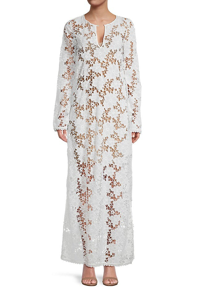 Johnny Was Women Floral Garden Keyhole Neckline Lace Maxi Dress