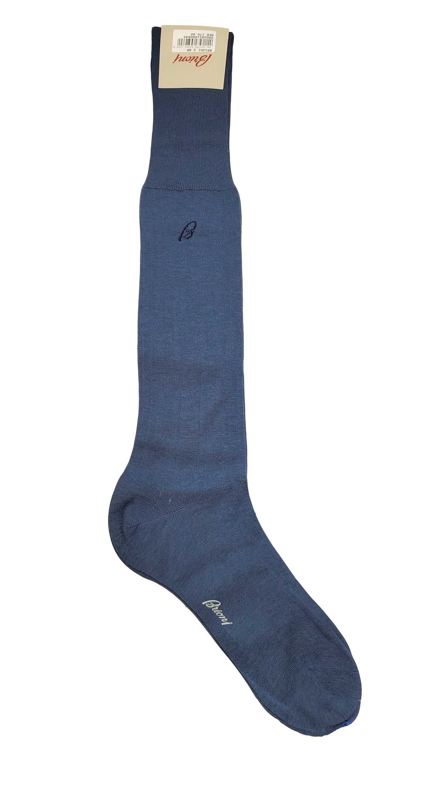 Brioni Men's Medium Blue 100% Cotton Long Ribbed Knit Socks