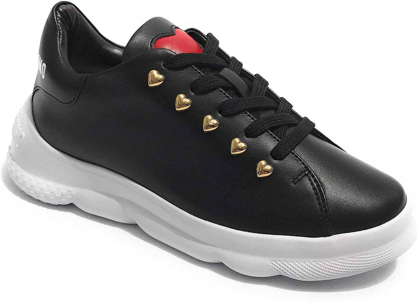 Moschino Women's Black Leather Lace Up Logo Heart Sneakers