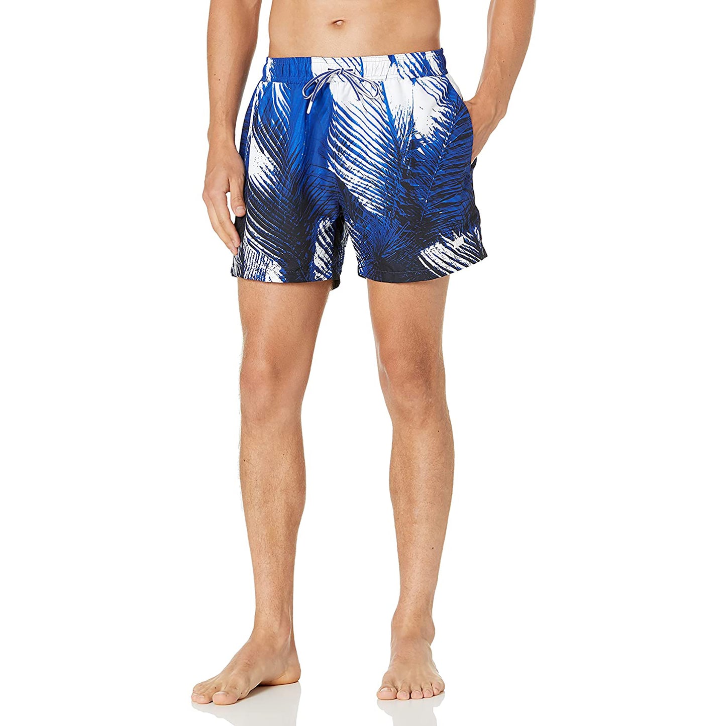 Hugo Boss Men's Standard Piranha Swim Trunks Blue Leaf Print Shorts Swimwear