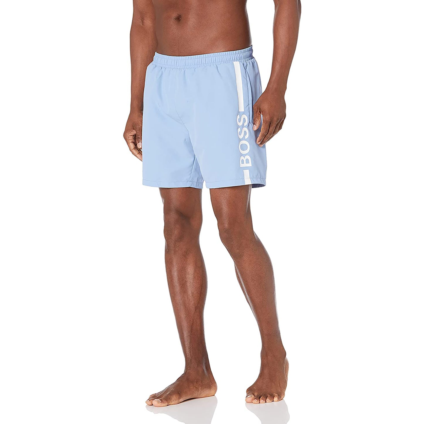 HUGO BOSS Men's Standard Vertical Logo Swim Trunk, Bel Air Blue Shorts Swimwear