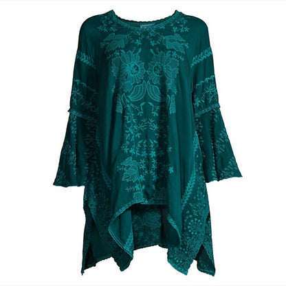 Johnny Was Temperty Lorelai Tunic Lakeside Embroidered Asymmetrical Hem