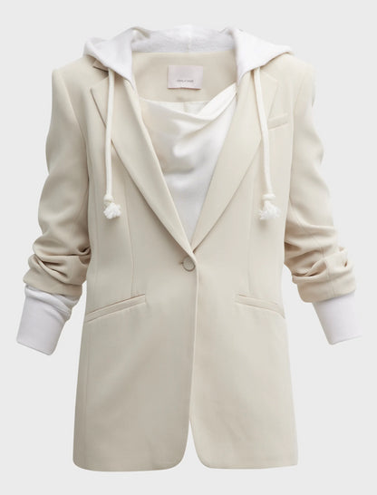 Cinq à Sept Women Hooded Padded Shoulder Khloe Blazer Plaster White Jacket