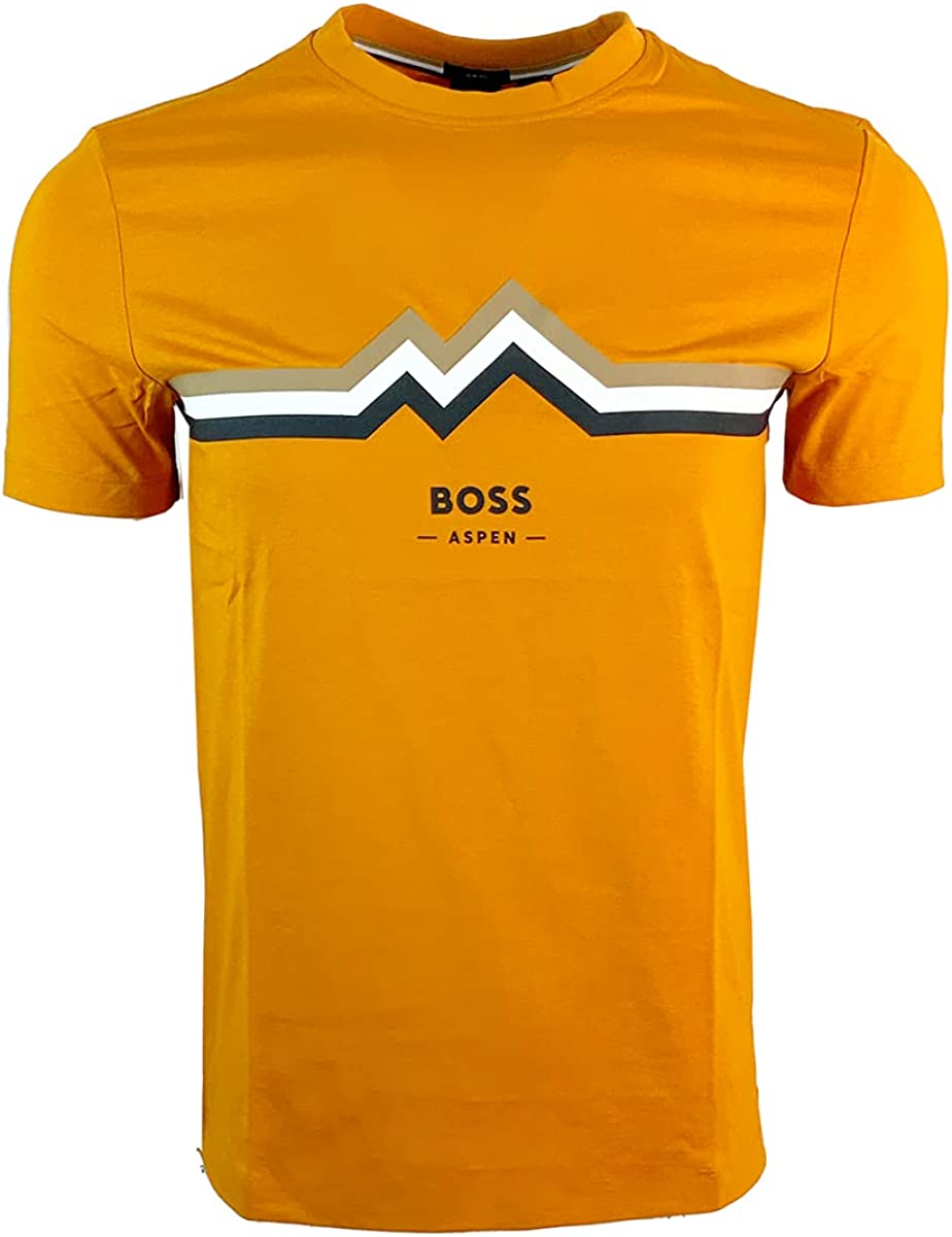 Hugo Boss Men Logo Artwork 50476792 890 Slim Fit Short Sleeve T-Shirt Orange