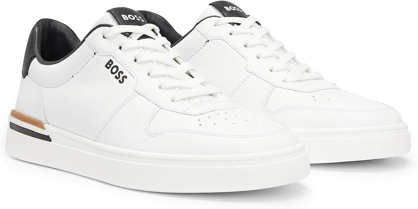 HUGO BOSS Men's Clint Smooth Leather Cupsole Sneaker, Bright Off White