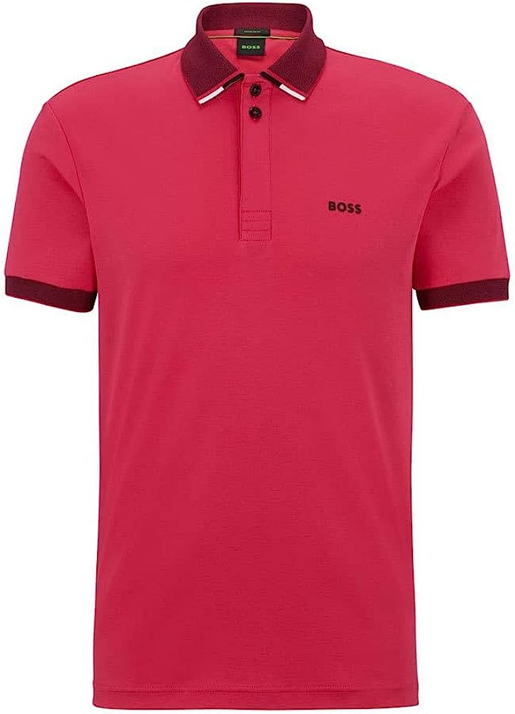 Hugo Boss Men's Bright Pink Paddy 1 NCSA Short Sleeve Polo T-Shirt