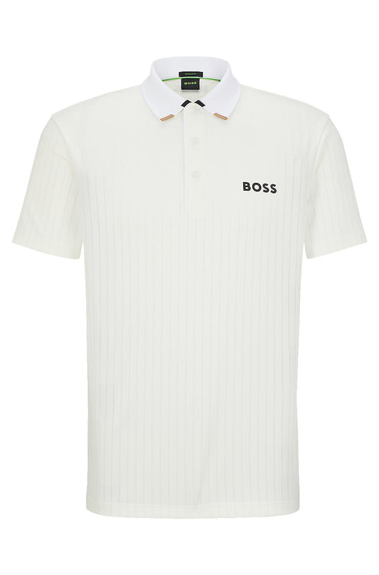 Hugo Boss Men's Paddytech White Stretch Poly Short Sleeve Polo T-Shirt