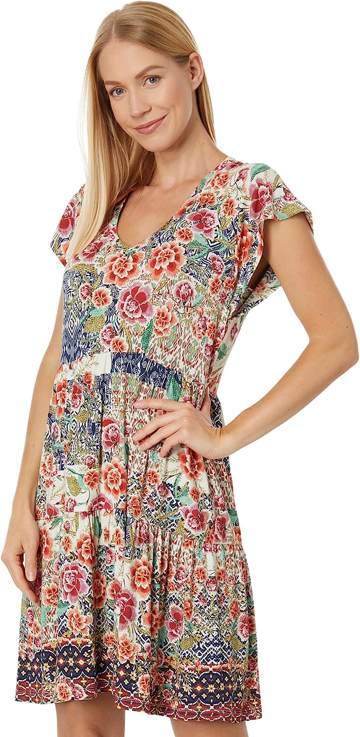 Johnny Was Women Aztec Flower Tiered Hem Bamboo Mini Dress