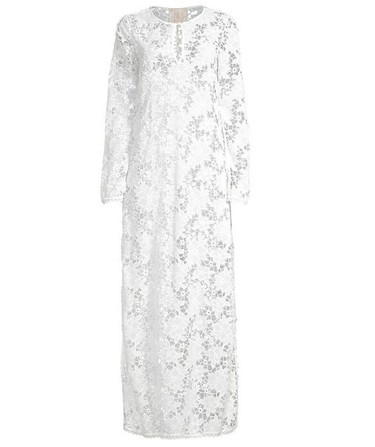 Johnny Was Women Floral Garden Keyhole Neckline Lace Maxi Dress