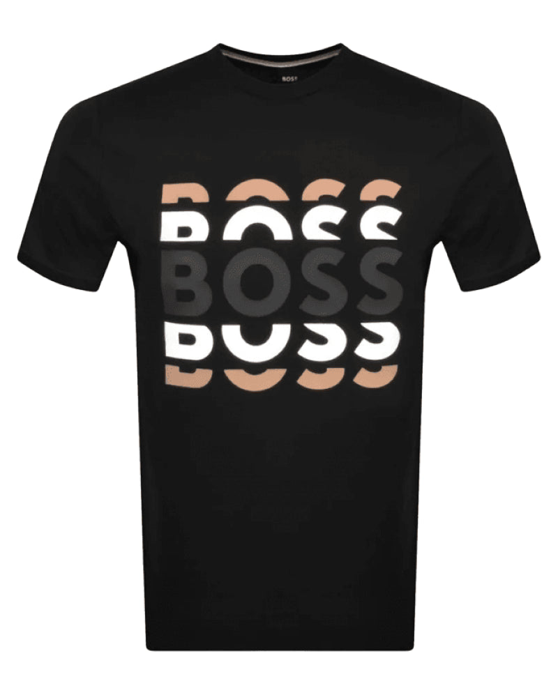 Hugo Boss Men's Black Logo Tiburt  Logo Short Sleeve Crew Neck T-Shirt