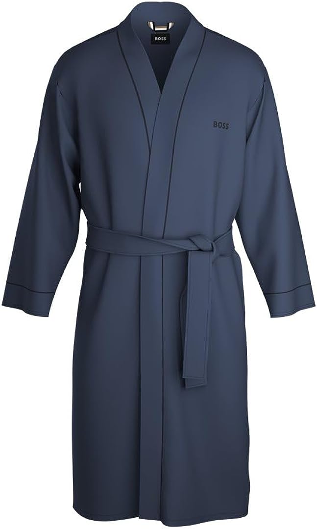 HUGO BOSS Mens Cotton Kimono Robe, Spruce Blue