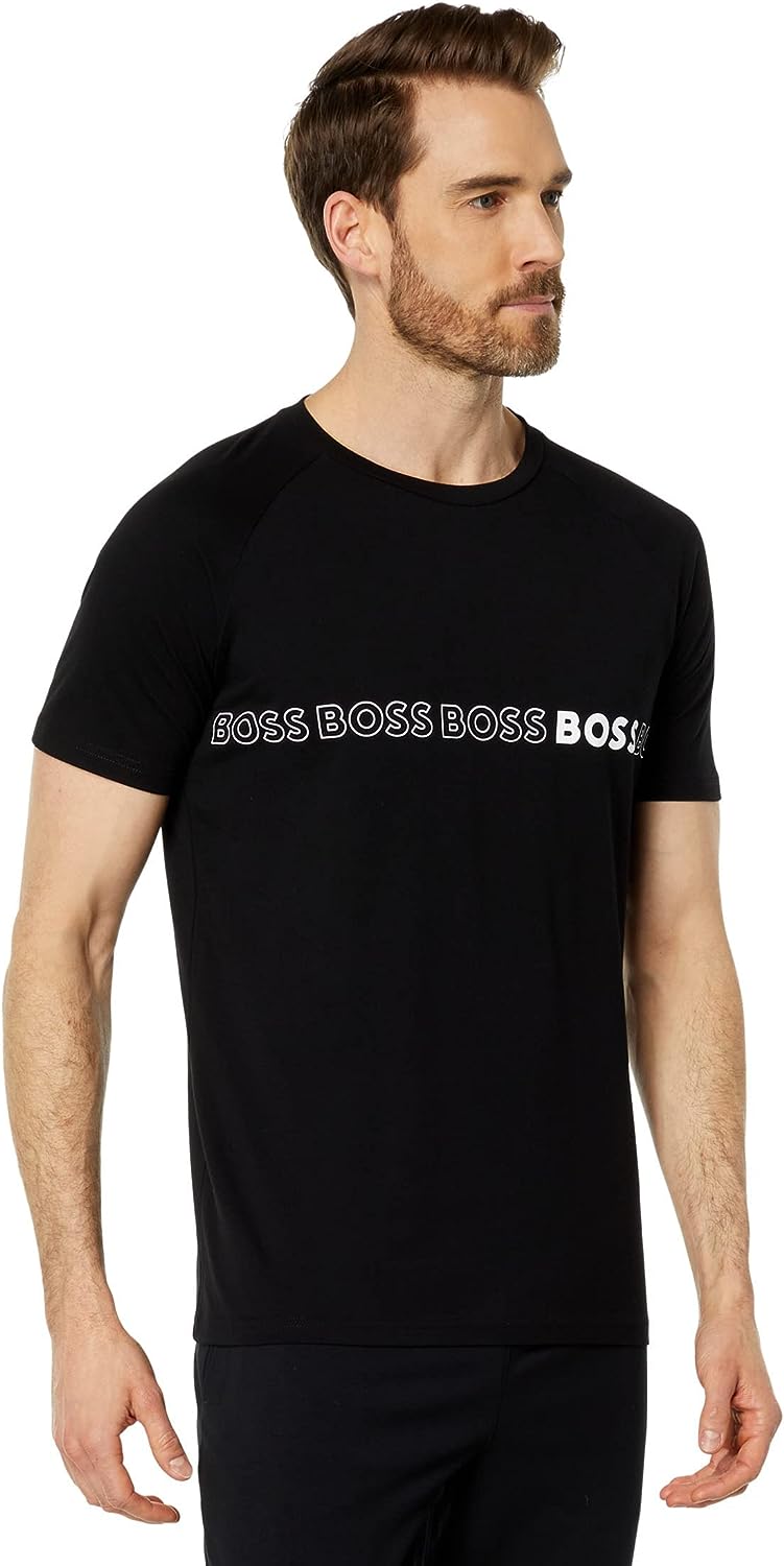 HUGO BOSS Men Standard Repeat Logo Cotton T-Shirt Black Thunder