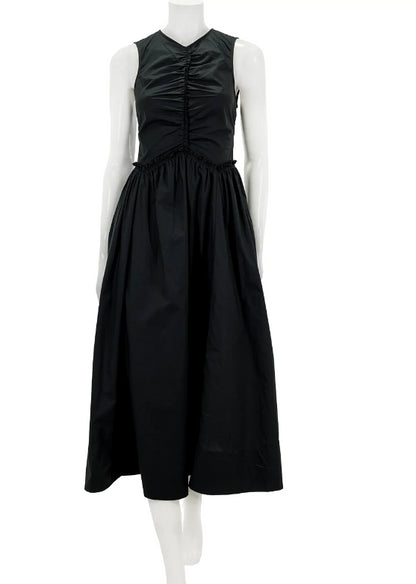 Ulla Johnson Women Mimi Ruched Sleeveless Cotton Midi Dress Noir