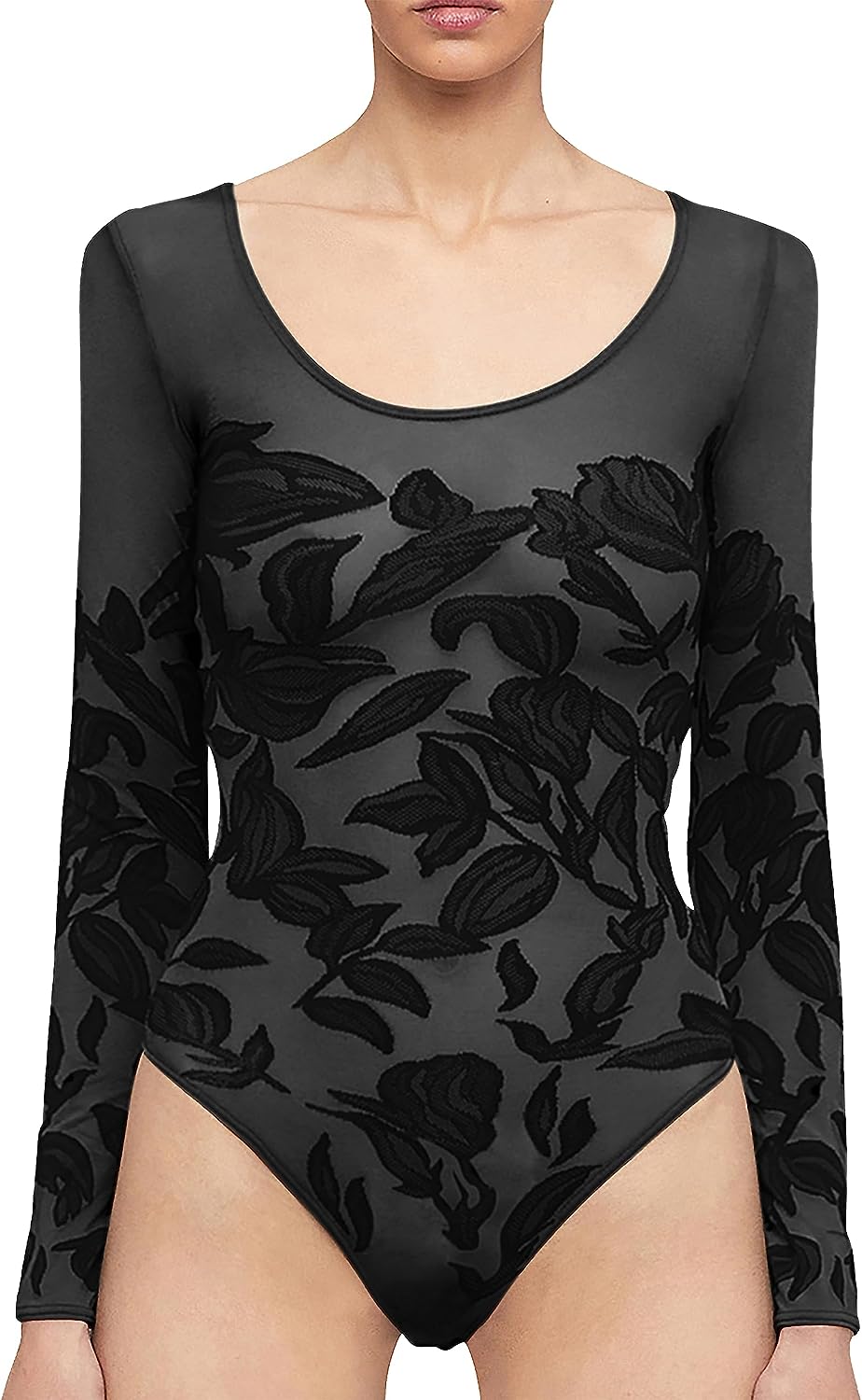 Wolford Women's Body Tattoo String Body, Black/Black Bodysuit