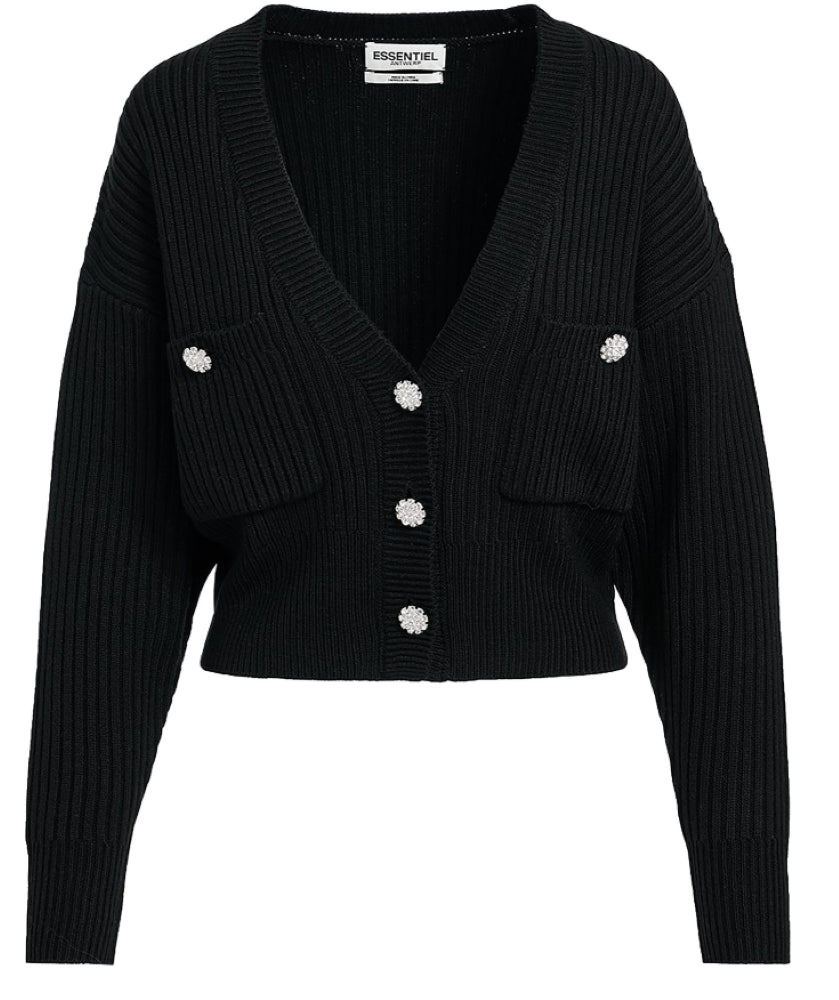 Essentiel Antwerp Women Essai Ribbed Knitted Cardigan Sweater Black