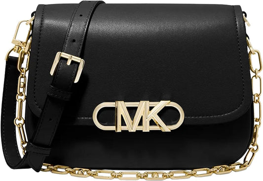 Michael Kors Women Parker-Md Saddle Messenger Crossbody Leather Bag 001-Black