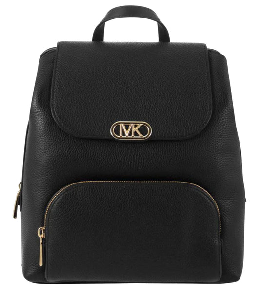 Michael Kors Women Kensington Gold Logo Zipper Backpack Black color