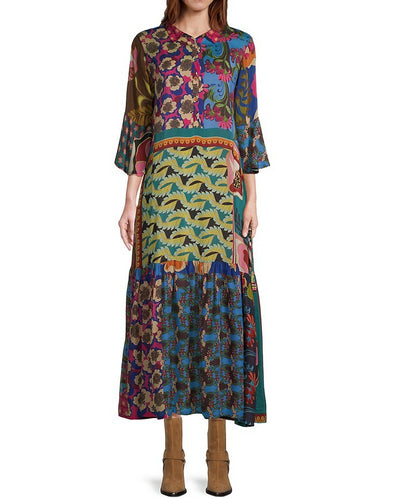 Johnny Was Women Promisino Nash Bell Sleeves Collared Maxi Dress (Slip) Multicolor