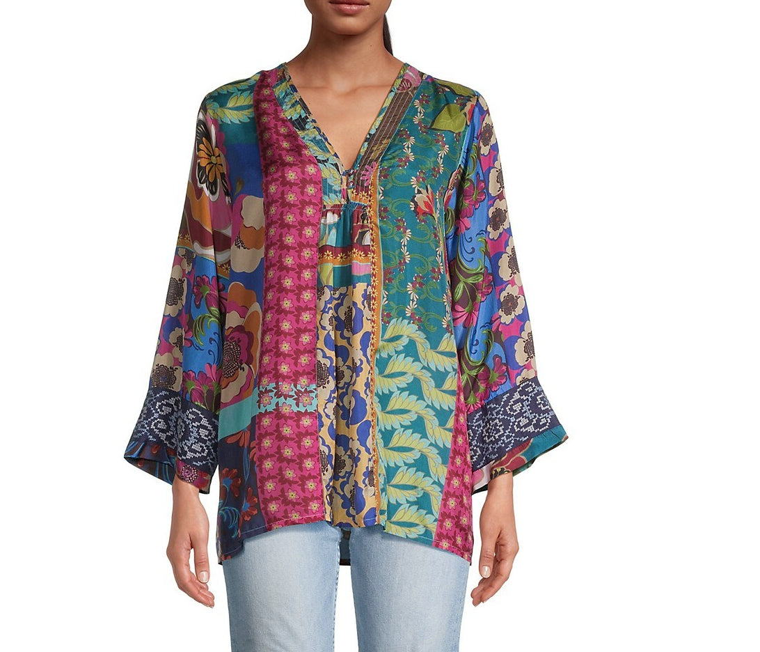 Johnny Was Women Promisino Robi Long Sleeve Multi Silk Blouse