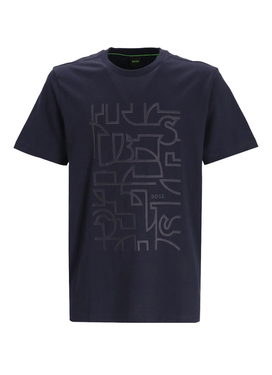 Hugo Boss Men's Navy Blue Tee 2 Rubberized Design Short Sleeve Crew Neck T-Shirt