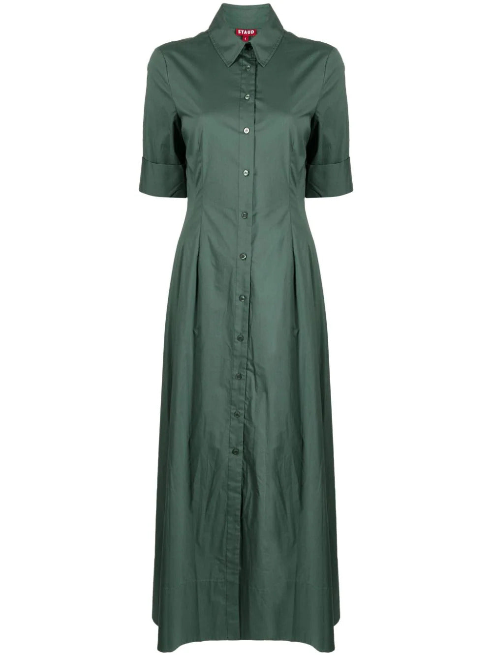 Staud Women's Joan Maxi Pleated Shirt Dress Pine