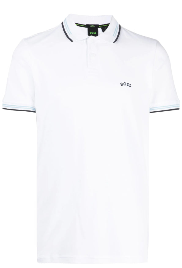 Hugo Boss Men Paul Curved NCSA White Pique Short Sleeve Polo T-Shirt