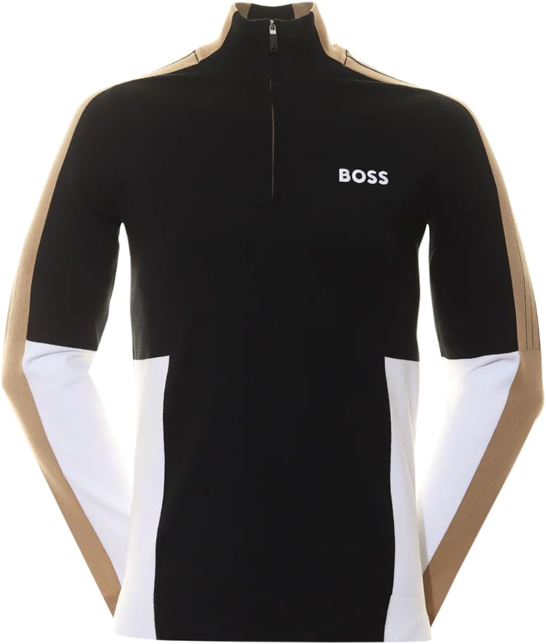 Hugo Boss Zolkar Colorblock Half Zip Cotton Knit Sweater 001-Black