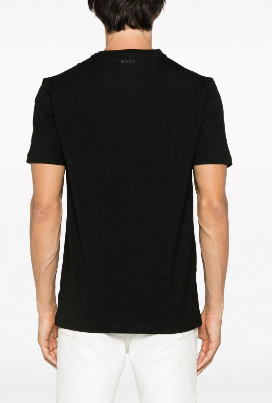 Hugo Boss Men Tee 4 001-Black Tonal Debossed Logo Short Sleeve Crew Neck T-Shirt