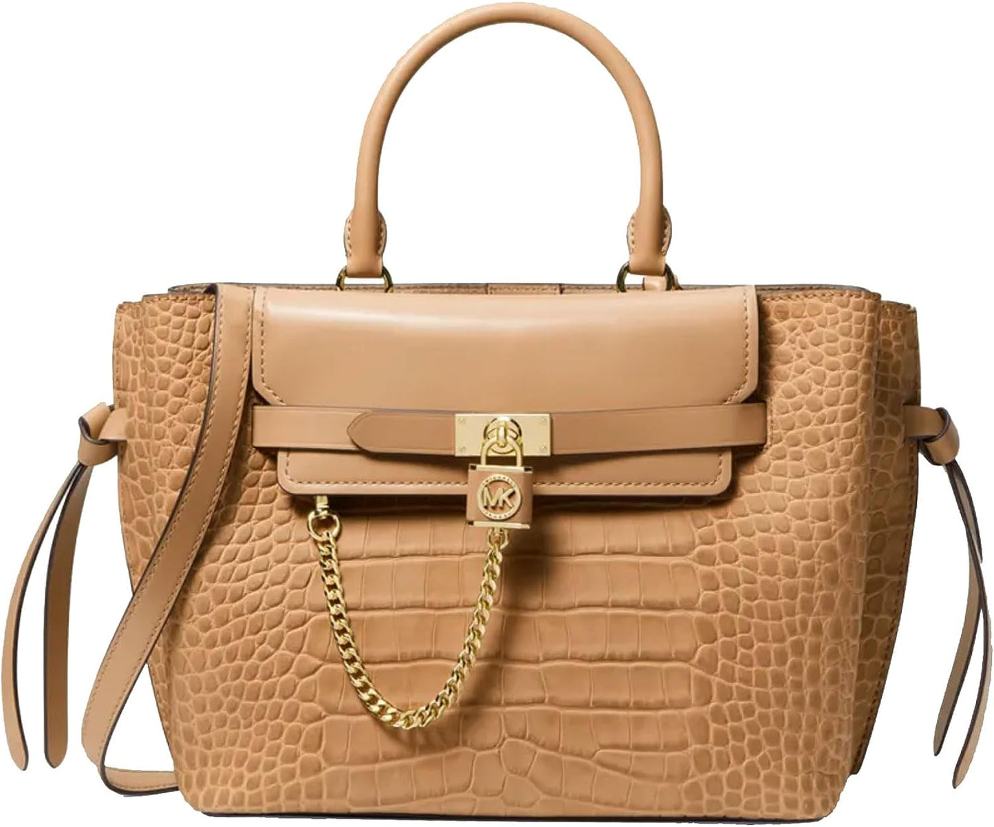 Michael Michael Kors Hamilton Legacy Large Belted Satchel Embossed Leather Camel