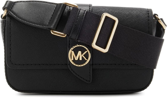 Michael Michael Kors Women's Black Grailed Leather Greenwich Foldover Shoulder Bag