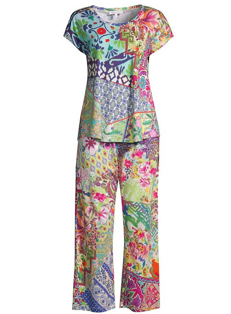 Johnny Was Women Talavera Cap Sleeve Cropped Cotton Pajama Set Multicolor